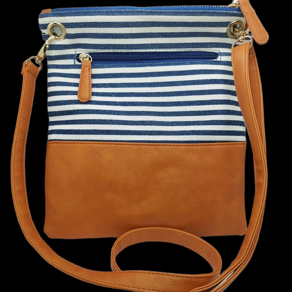 Unbranded Crossbody Purse Navy Blue/White Stripes - Picture 2 of 6